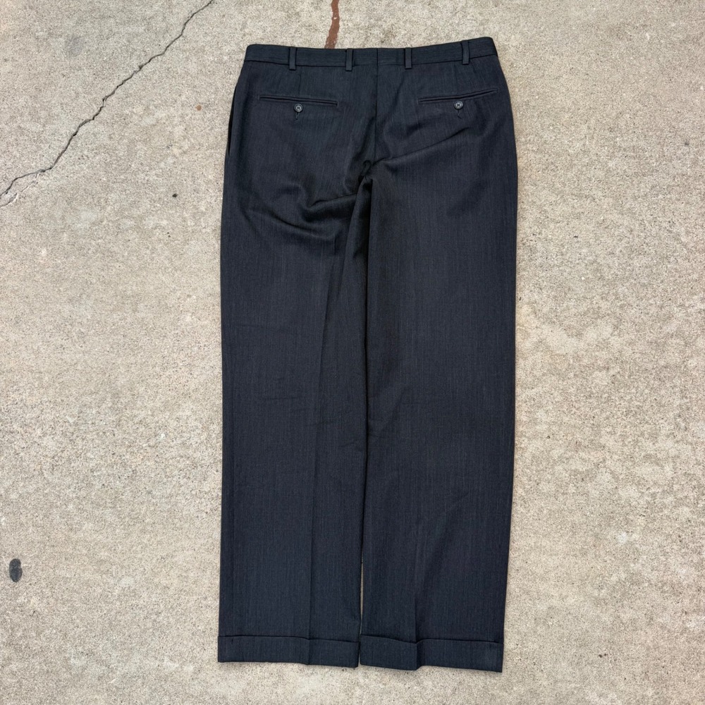 Brooks Brothers Dress Pants Mens 36 Charcoal Grey Pleated Cuffed Wool Trousers - Picture 3 of 16